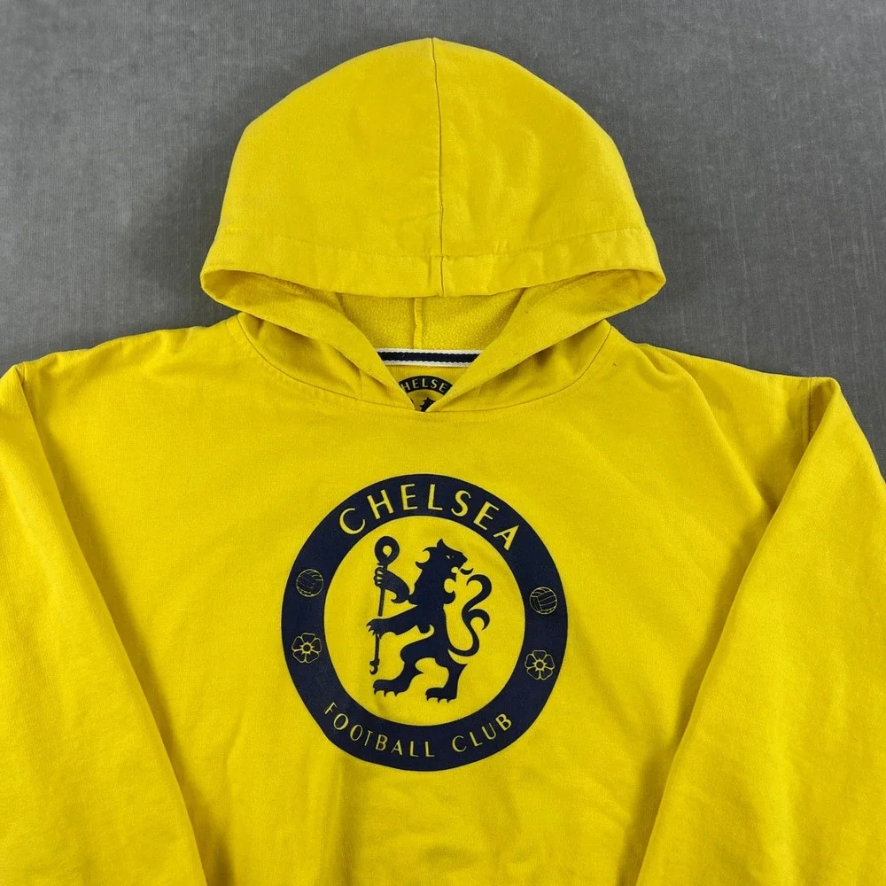 Chelsea Football Club Men XL Yellow Hoodie Trefoil Logo Soccer Sweatshirt